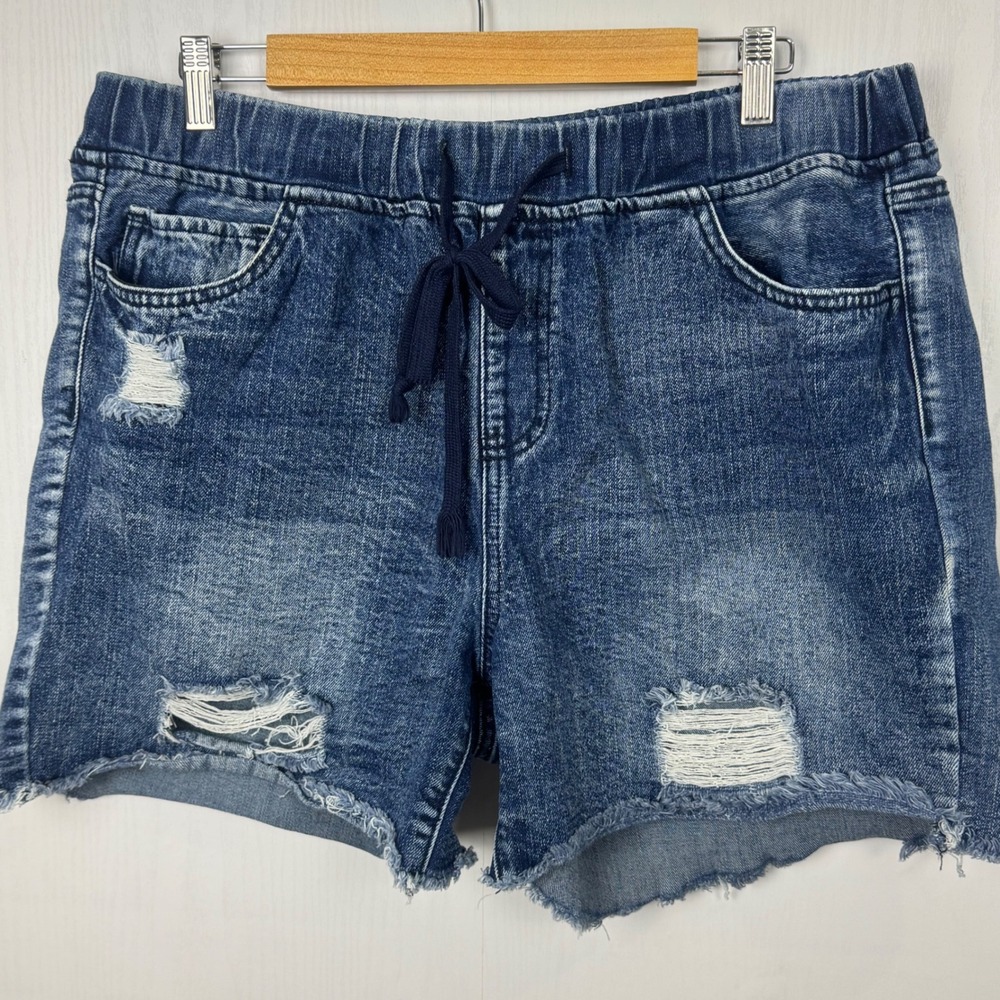 YMI‎ Women's Dream Jeans XL Distressed Denim Drawstring Shorts